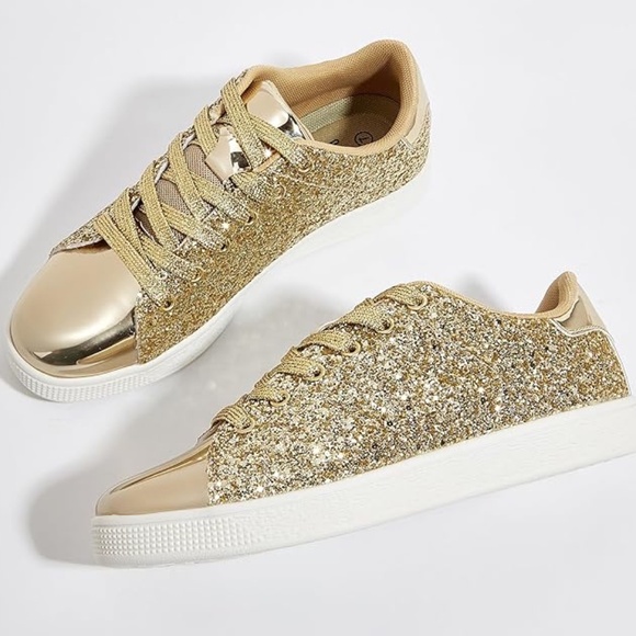 Glitter Shoes Sparkly Bling Shiny Bedazzled Lace up Fashion Sneakers for Women - Picture 3 of 6